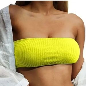 Good American Crinkle Basic Bandeau in Electric Yellow